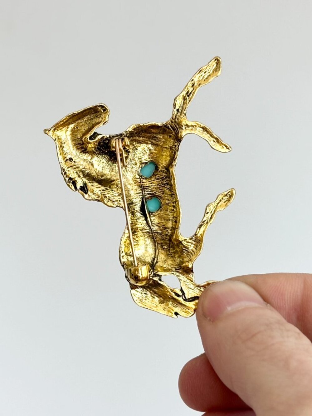 Horse Equestrian Vintage Inspired Faux Turquoise Gold Toned Brooch Pin - Picture 10 of 14